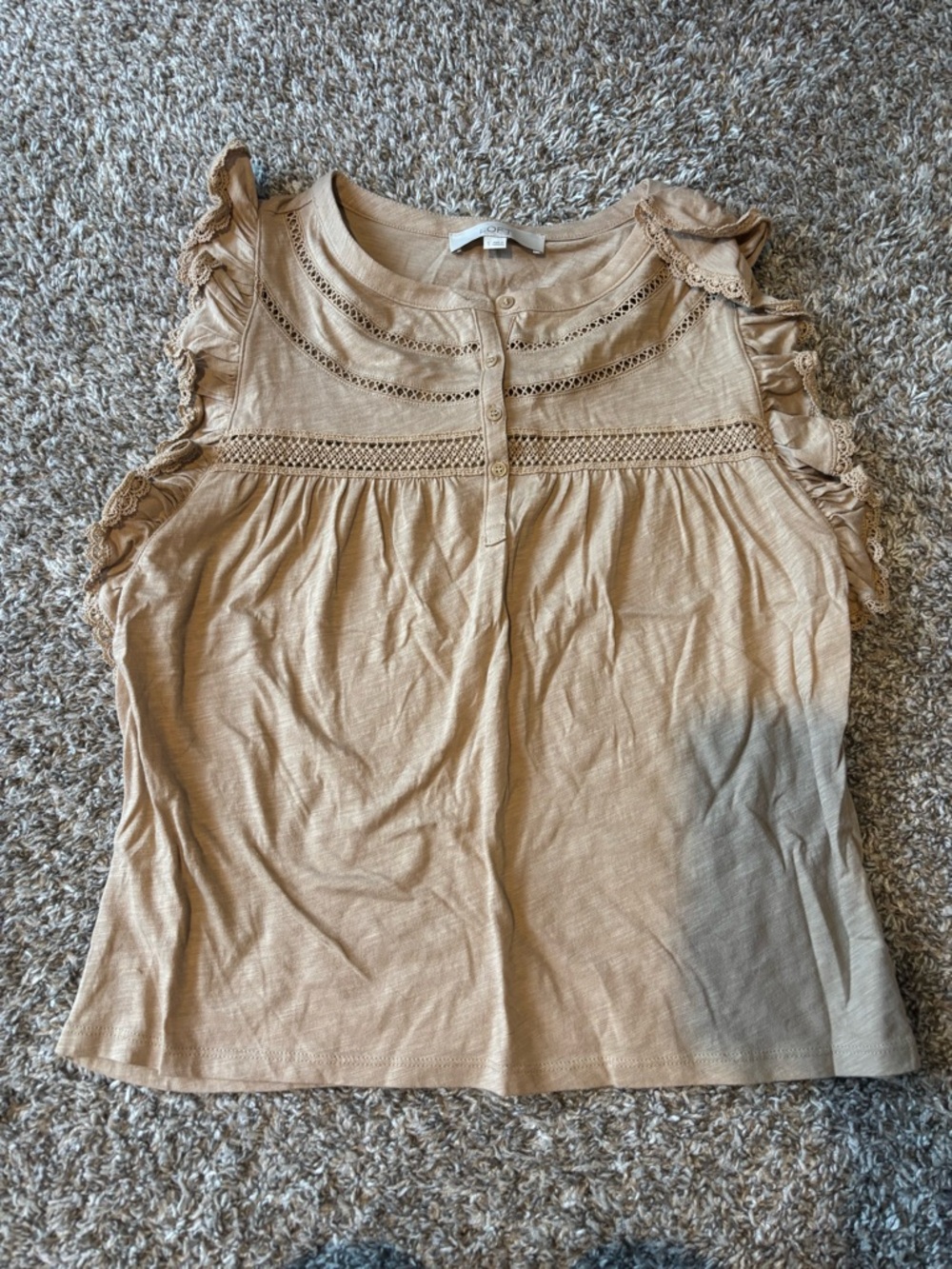 LOFT Neutral Beige Sleeveless Eyelet Button Top